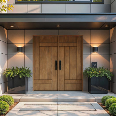 ARQON-BQ-80 | Porte double 80 po, extérieur pré-monté RTA, panneau affleurant moderne, bois d'acajou brut