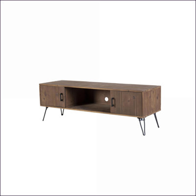 Meuble télé avec 2 armoires de rangement TV | Naturel | Bois massif