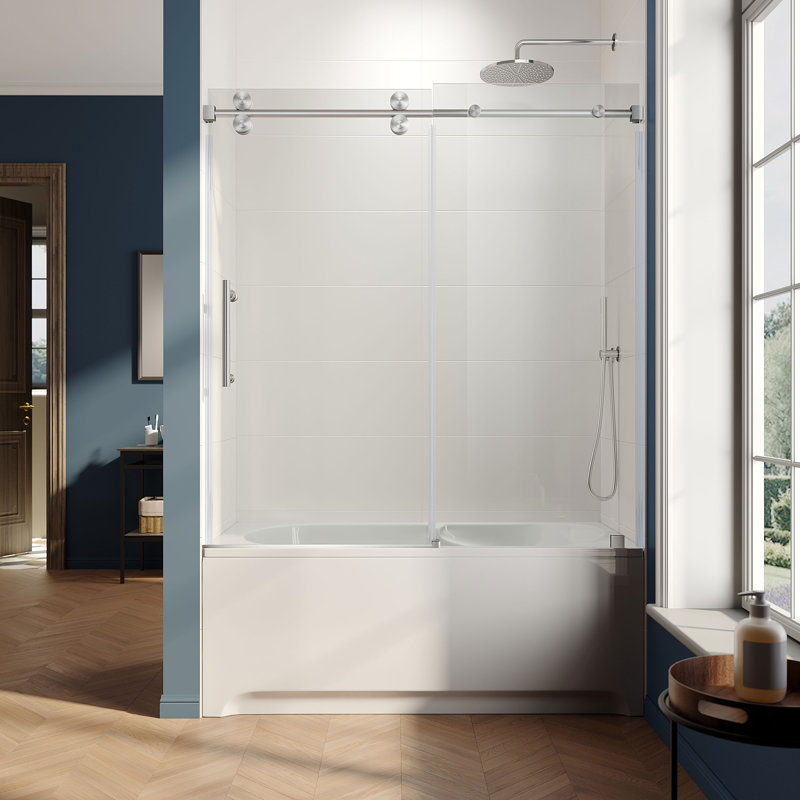 56" - 60" W x 66" H Sliding Frameless Tub Door, Brushed Nickel