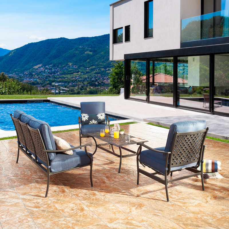 Middleham 5 - Person Patio Sofa Conversation Set with Cushions, Blue
