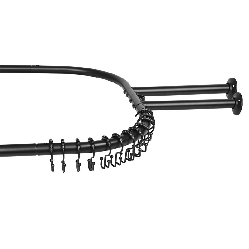 Black Aluminum D-Shaped Wall and Ceiling Mounted Shower Rod