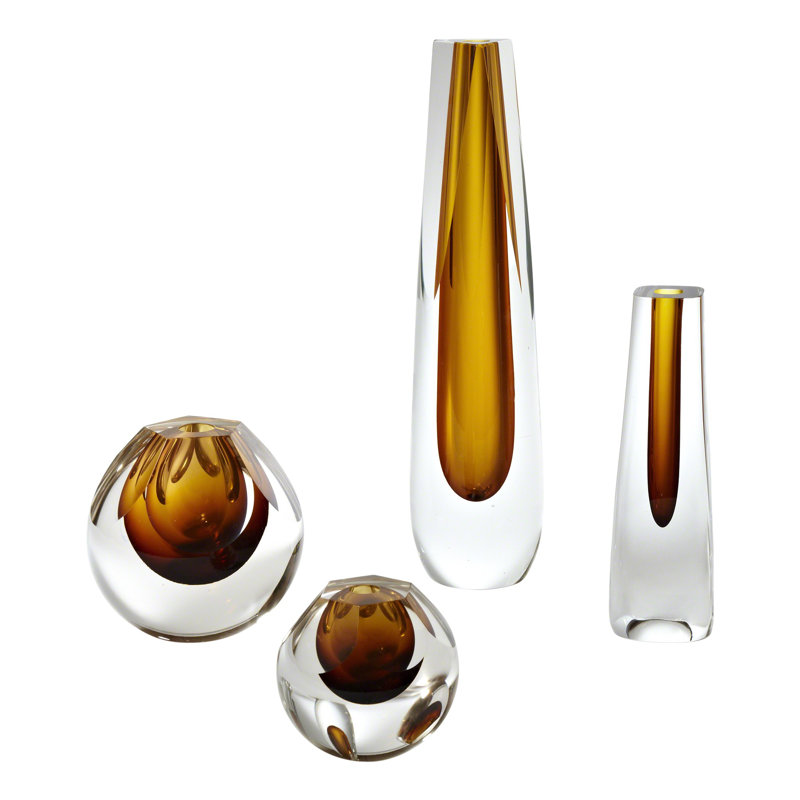 Vase carré en verre taillé - Cobalt, Ambre
