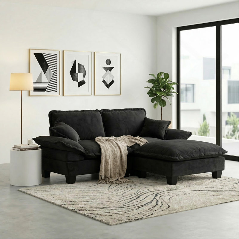 Canapé modulaire modulaire, canapé nuage avec conception de voilier, 1 repose-pieds mobile et 2 coussins moelleux inclus, chenille confortable pour le salon