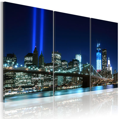 Blue Lights In New York - 3 Piece No Frame Print on Canvas