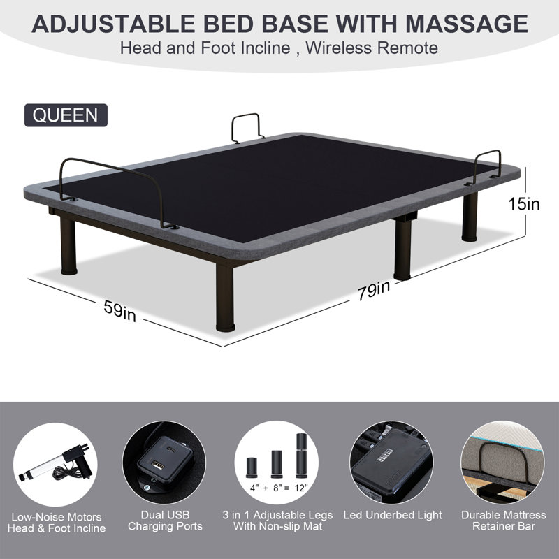 Alwyn Home Selected！Smart Adjustable Bed System with 12" Cooling Gel Mattress - Zero Gravity, Anti-Snore, Massage, USB Charging, 750Lbs Capacity