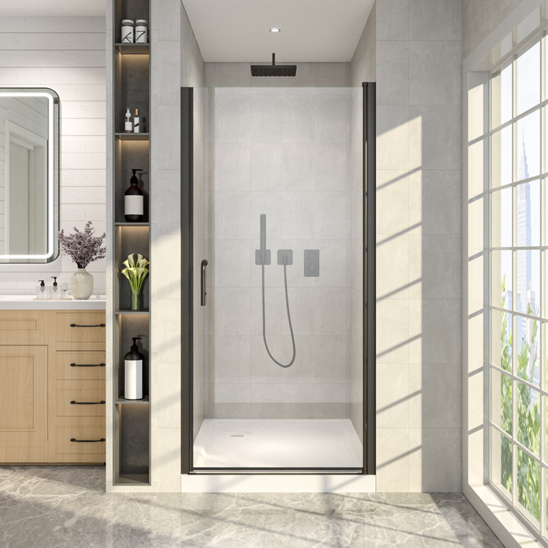 Porte de douche pivotante 36 "à 38" de large x 72 "de hauteur avec verre transparent, Noir mat