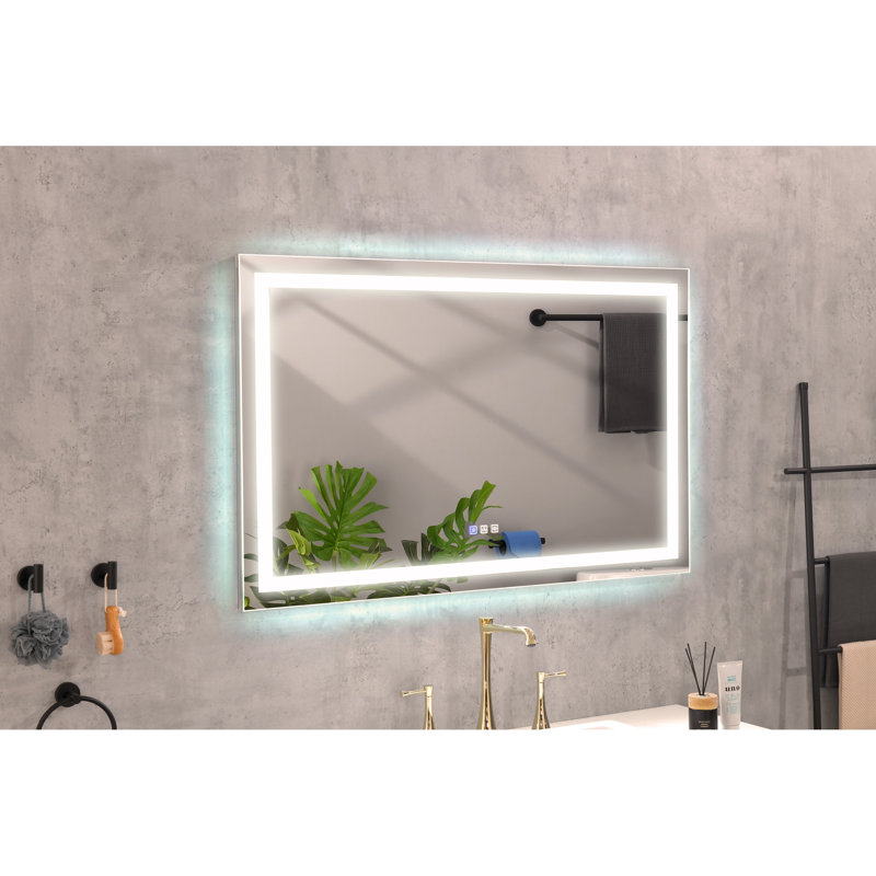 Miroir de salle de bain simple à DEL en cristal poli l 60 po x H 36 po