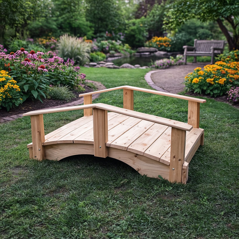 Pont de jardin japonais en cèdre Keystone Amish Co., 91 cm x 305 cm, fini noyer, 3 pi x 10 pi, Noyer