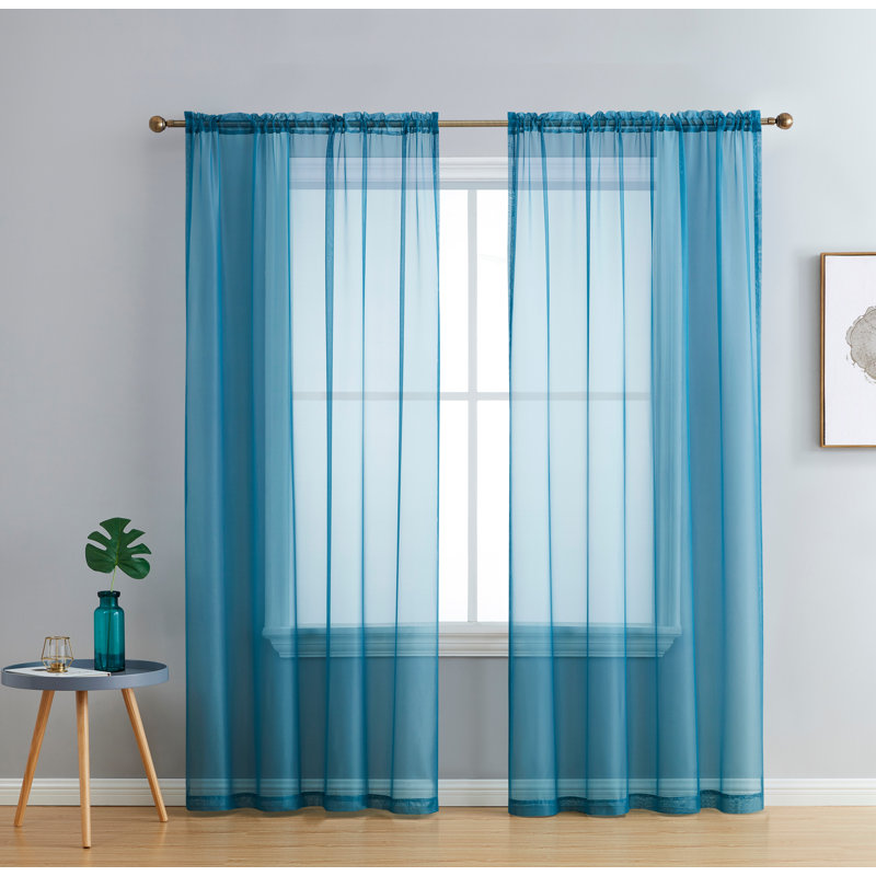 Daxin Sheer Voile Rod Pocket Curtain Panels (Set of 2), 54" W x 84" L, Teal Blue