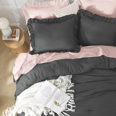 Andency Dark Gray King Comforter Set(104x90Inch), 3 Pieces(1 Ruffle Comforter and 2 Pillowcases) Lightweight and Fluffy Bedding Comforter Set, All Season Soft Microfiber Bedding Set