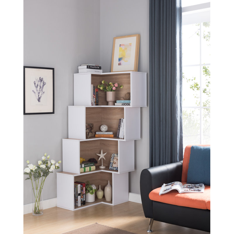 Essays 167cm H x 80.65cm W Corner Bookcase, White/Weathered Sand