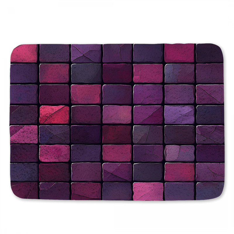 Square Tiles Bath Mat Geometric Bathroom Decor Contemporary, 24" L x 17" W