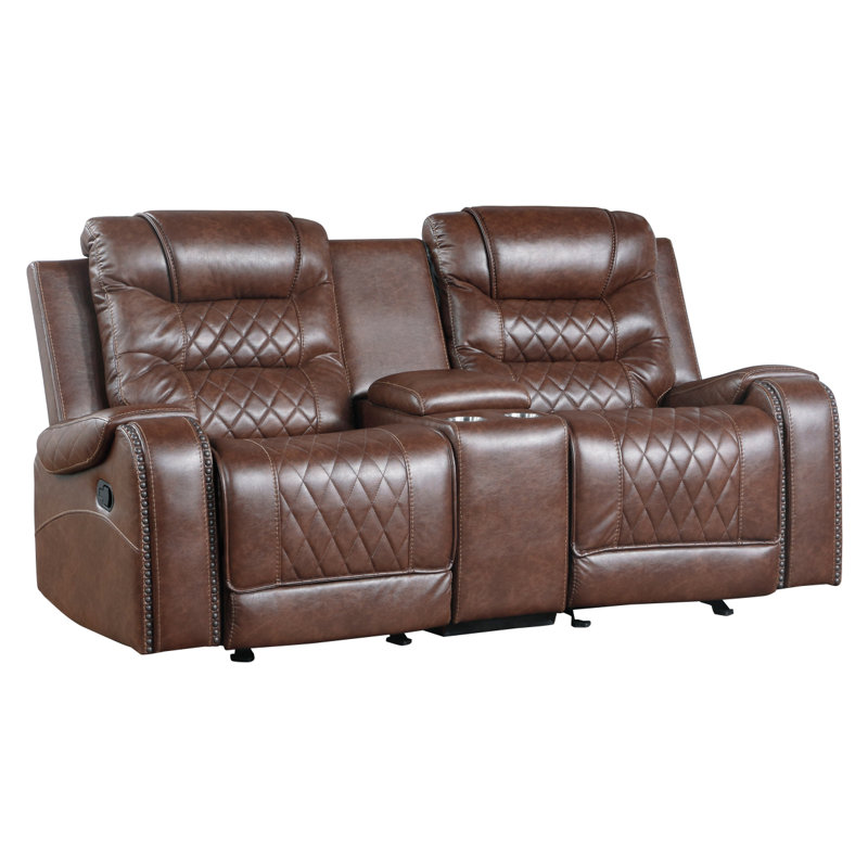 Causeuse inclinable 2 pièces avec canapé central et console moderne, ports USB, Brun