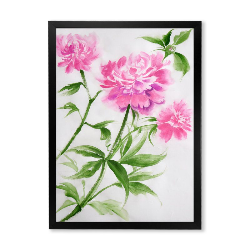Mauve pivoines - reproduction sur toile, H 20 po x l 12 po x P 1,5 po, Toile avec cadre noir