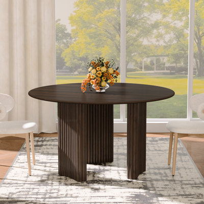46" Round Walnut Oak Dining Table with 3 Legs Modern Kitchen Table with Solid Wood Base Seats 4 for Living Room Dining Room