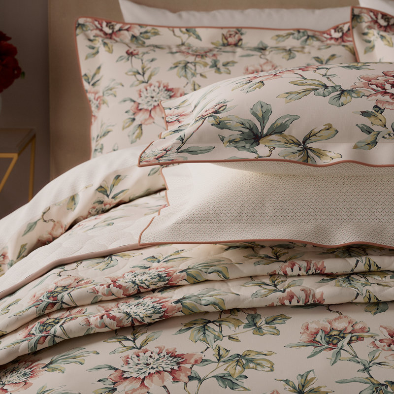 Peony Blossom Cotton Floral Duvet Cover Set with Pillowcases Included, Single Duvet Cover + 1 Pillowcase