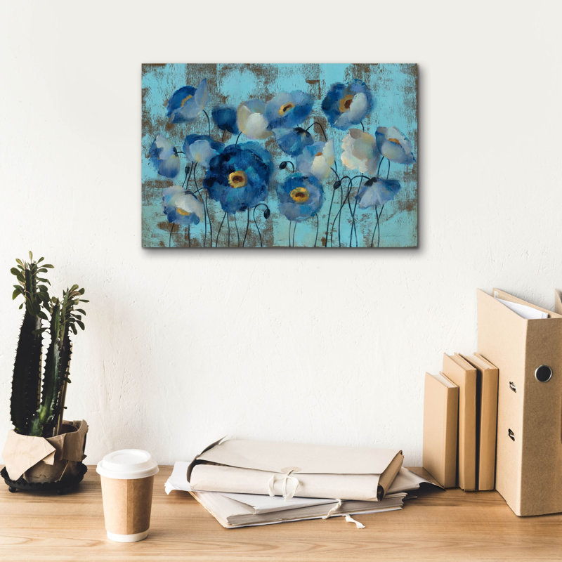  «Aquamarine Floral On Blue» par Silvia Vassileva, art mural sur toile, 18 po x 12 po
