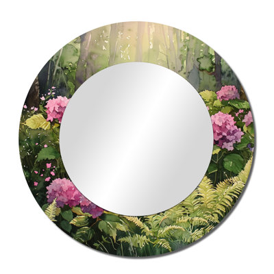 Tropical Hydrangeas In The Fern Forest I - Floral Accent Wall Mirror - Printed On Metal