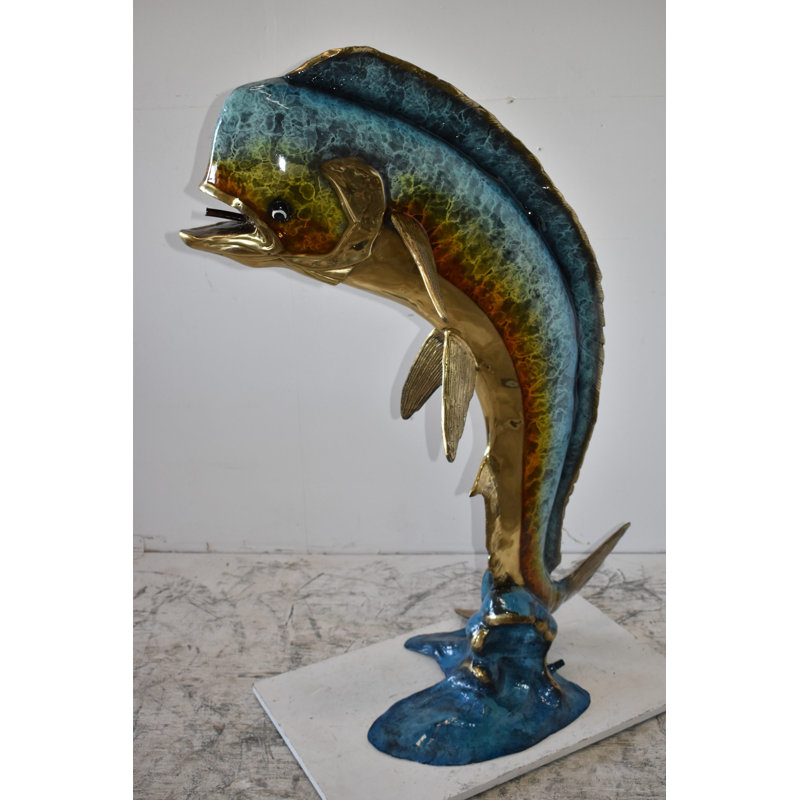 Grande fontaine en bronze Veronika Mahi Mahi Dorado taille de poisson: 40 po x 22 po x H 52 po