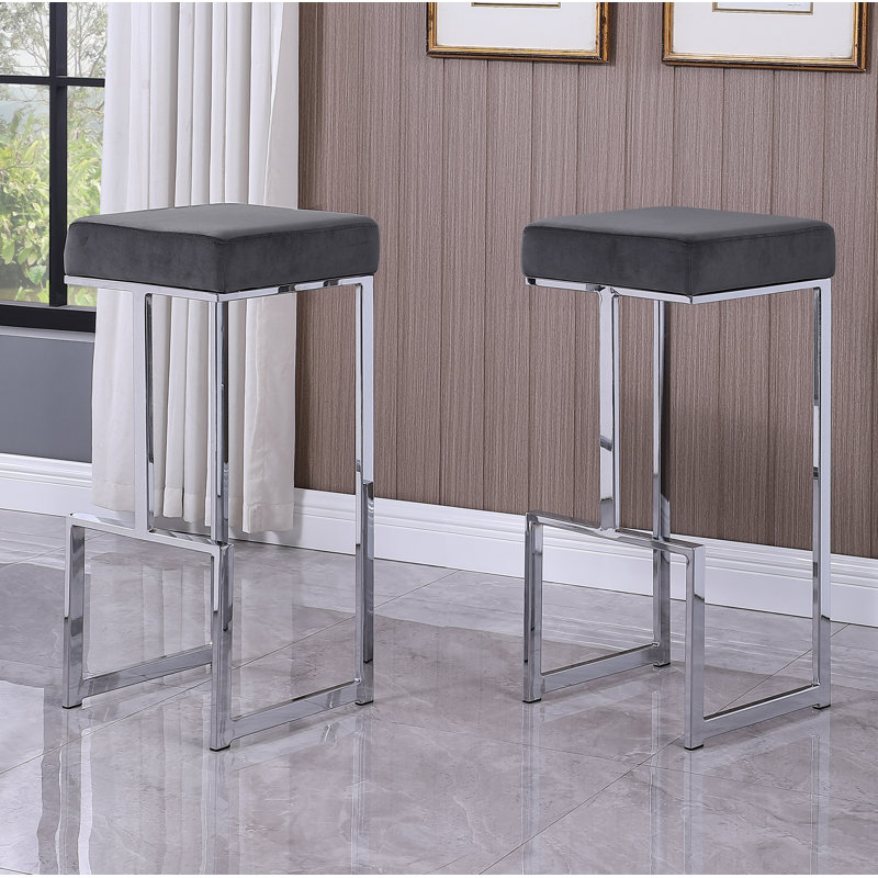 John-Henry Upholstered Counter Stool with Metal Frame, Silver, Black, Counter Stool (25” Seat Height)