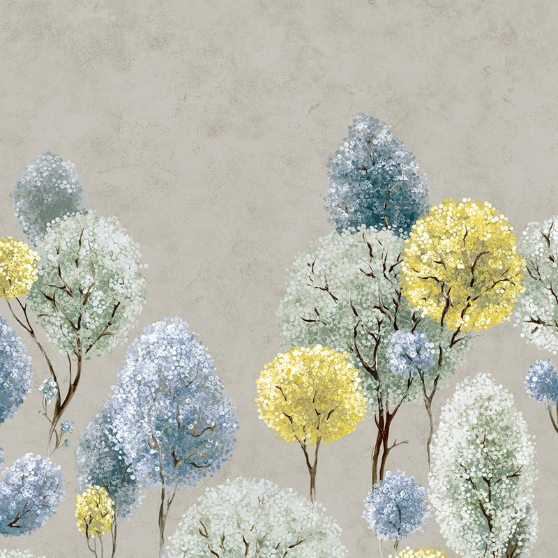 Thaler Large Tilia Trees and Plain Twinwall 4-panel Mural Design 3m x 280cm, Multi-coloured/Blue/Yellow
