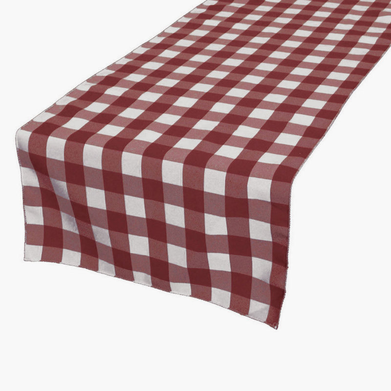 Gingham Checkered Print Table Runner, 60" Rectangle, Burgundy