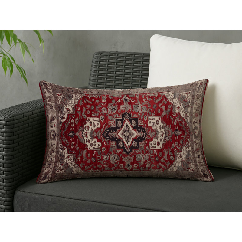 Coussin décoratif intérieur et extérieur Modern, Brun / rouge foncé oriental, Rectangle H 20 po x l 14 po