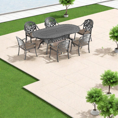 Ensemble de salle à manger de patio en aluminium moulé peu encombrant avec coussins bruns pour recevoir