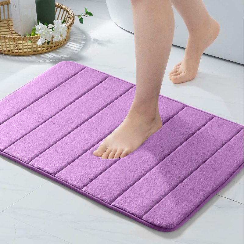 Mylhana Memory Foam Bath Mat - Non Slip Super Absorbent & Quick Dry Anti-Bacterial, 40cm W x 60cm L, Lilac
