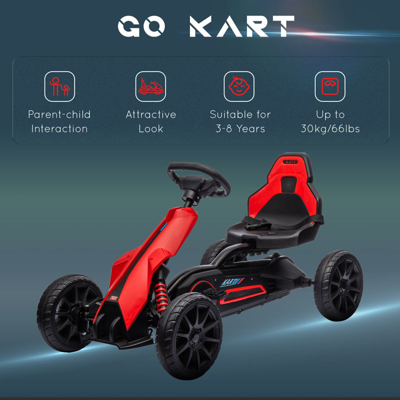 Red and Black Kids Pedal Go Kart with Adjustable Seat