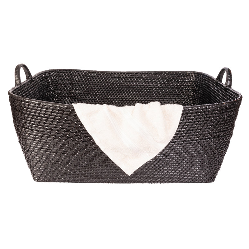 Panier en rotin Thelma, H 14 po x l 31 po x P 25 po, Noir Tudor
