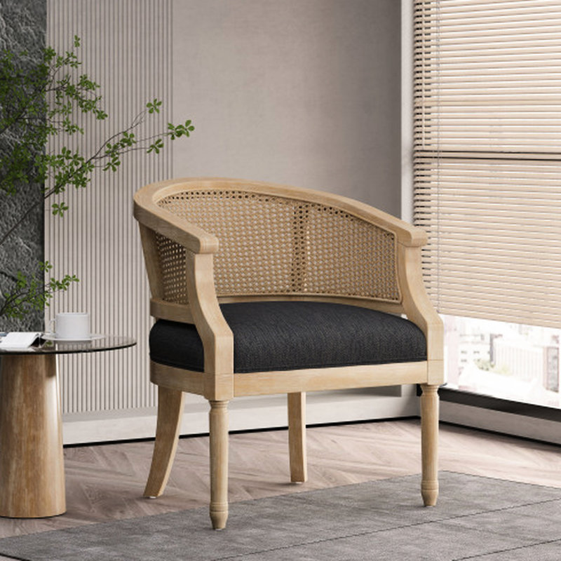 Chaise d'appoint classique avec sangle de canne et base rembourrée élégante, Gris anthracite