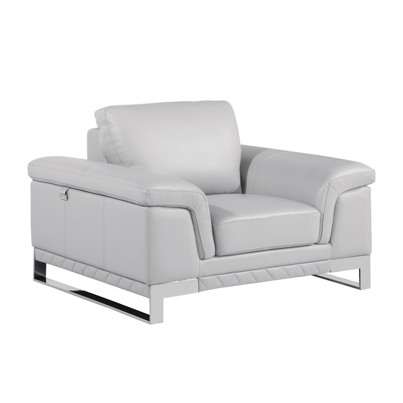 Light Gray Chair in Genuine Leather, Light Gray Leather Match