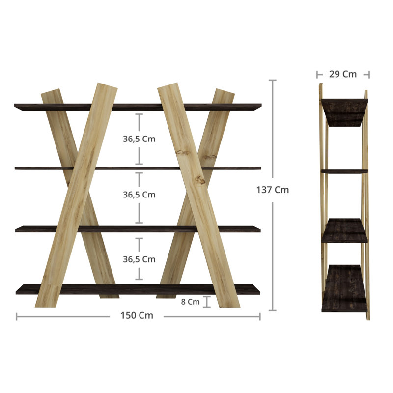 Étagère à livres H 53,94 po x l 59,06 po Frieda, Noir / Noyer