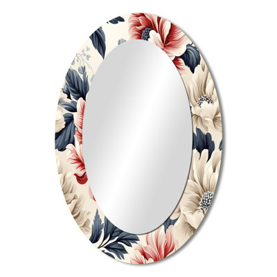 Vintage Farmhouse Damask - Floral Oval Decorative Mirror On Metal