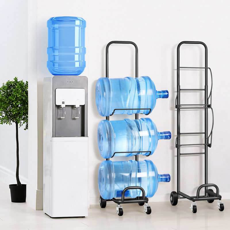 Chariot roulant à 3 niveaux pour bouteilles d'eau avec chariot élastique noir mat
