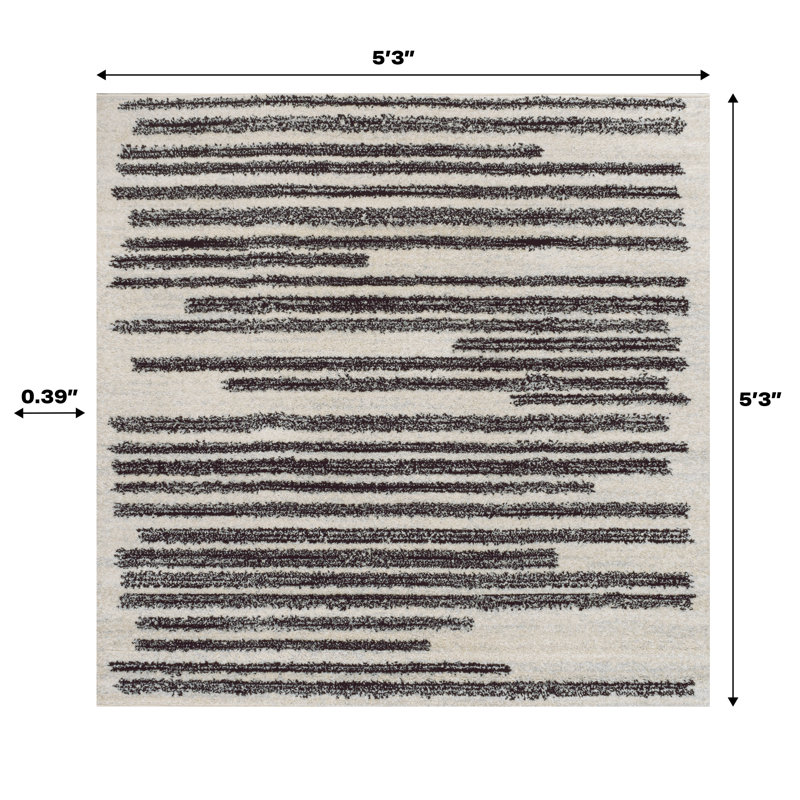 Augie Modern Berber Stripe Cream/Black Rug, Square 5'3"