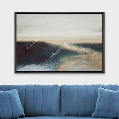 Minimal Landscape " Pastel Teal Brown Paint Abstract Landscape "