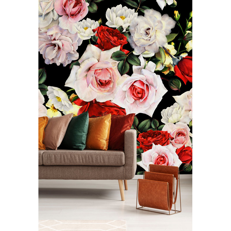 Murale 4 pièces Knippa Roses, L 8,33 pi x l 100 po