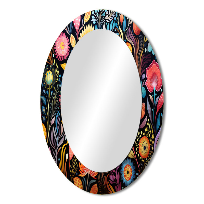 Corail motif de trésors marins - miroir mural ovale jaune, H 36 po x l 24 po