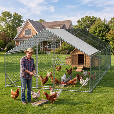 200 Square Feet Walk In Chicken Coop with Chicken Run for up to 18 Chickens