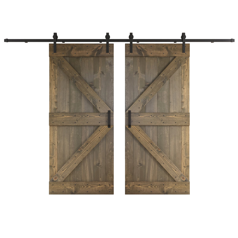 Porte de grange coulissante double K Series, Gris fumé, 76 po x 84 po