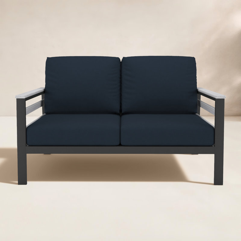 Townsend 55'' Wide Outdoor Loveseat with Sunbrella® Cushions, Canvas Navy Sunbrella® Canvas, White/Dark Gray