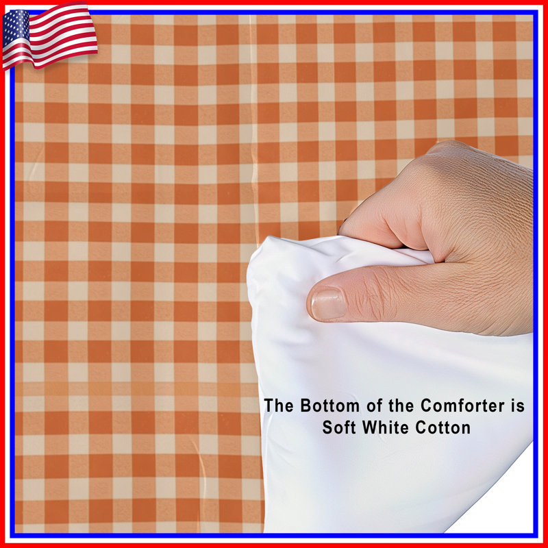 Orange White Gingham Comforter, Twin Extra Long