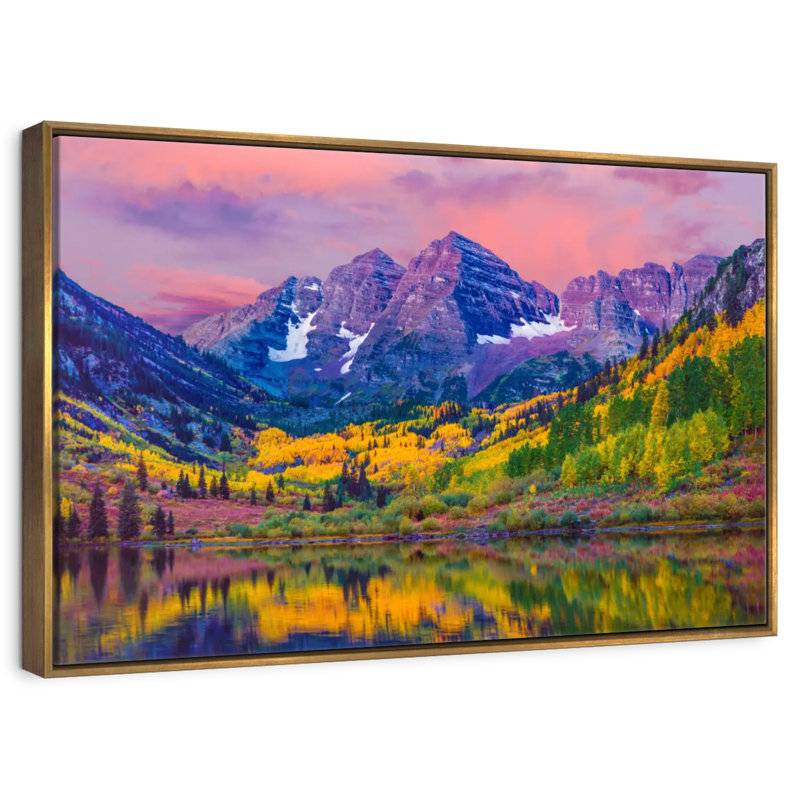 Beauté d'automne Maroon Bells, Cadre flottant doré, 31 po x 21 po