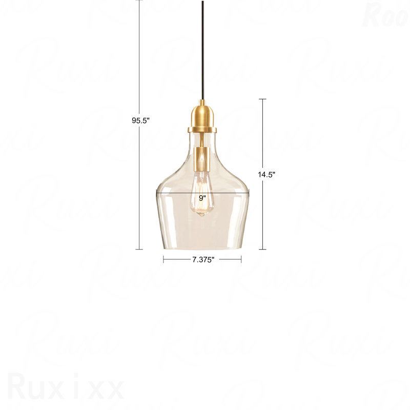 Luminaire suspendu en verre, Doré, H 95,5 po x l 9 po x P 9 po