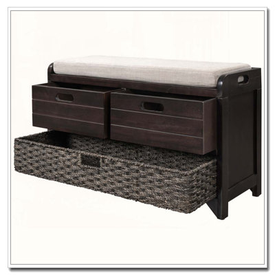 Fully Assembled Storage Bench with Removable Basket, 2 Drawers, and Cushioned Seat