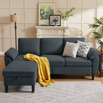 79.72" Corduroy L Shaped Sofa With Ottoman