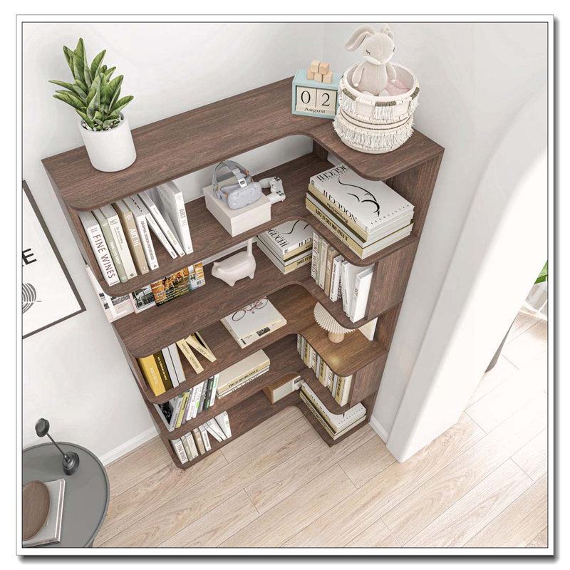 Freestanding Corner Bookshelf, Dark Brown