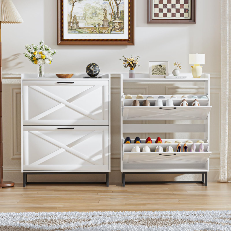 16 Pair Shoe Storage Cabinet, White